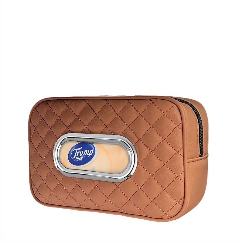 Youbeimei кожена кутия за салфетки за автомобил с лента за закрепване, универсална вътрешна принадлежност