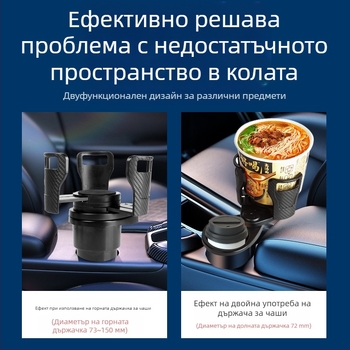 Въртящ се двуслоен държач за чаши за автомобилна централна конзола с подложка – ABS, модел 123, инструментален панел