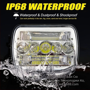 LED фар за автомобил с хало ангелски очи и мигач, 55W, 10-30V, IP67, 5200 lm, модел QBY-2174, за Jeep Wrangler YJ 1987–1995, Cherokee XJ, Ford и GMC