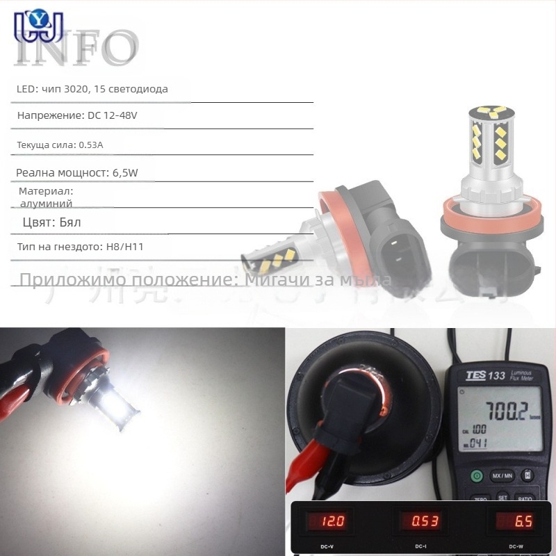 LED противотуманна лампа за автомобил – модел H8/H11 3020 15Smd, 6.5W, 12-48V, 750lm, 50 000 ч.