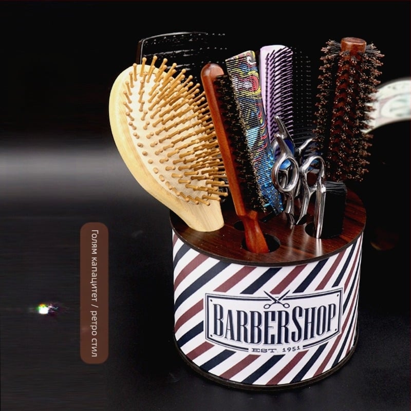 Кутия за съхранение на фризьорски инструменти с антиплъзгаща се основа – ретро персонализиран дизайн за ножици и гребени