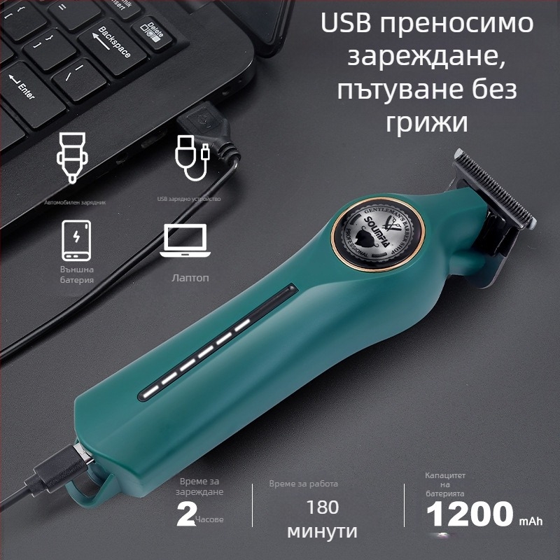 SOLIMPIA Презареждащ се подстригвач за коса с титаново сплавено лезво, подвижна и миеща се глава, работа 1–3 ч, водоустойчив, шум 36–45 dB