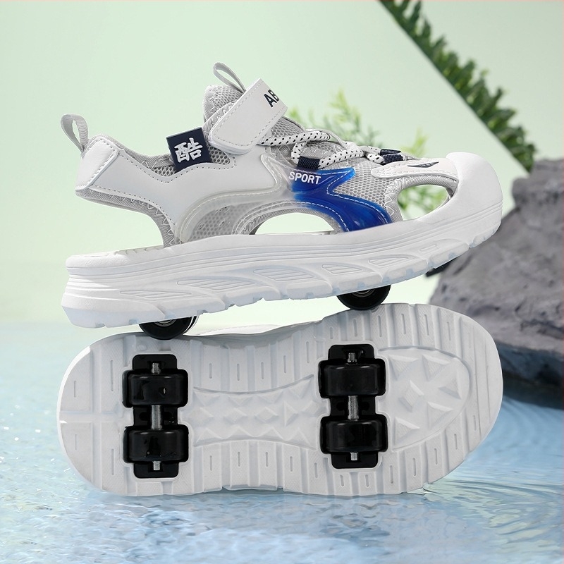 Детски обувки в стил Heelys с четири колела и дизайн с двойно колело, мека подметка, PU колела