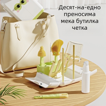 Детски преносим двустранен сгъваем комплект за четки за бутилки – мултифункционални почистващи четки, силиконова четка за чаши и кутия за съхранение