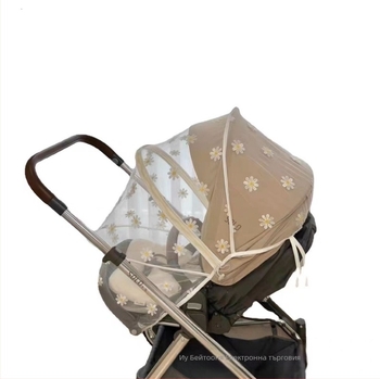 Москитна мрежа за бебешка количка, пролет-лято, полиестер, стоманена рамка, без монтаж, шев с маргаритка