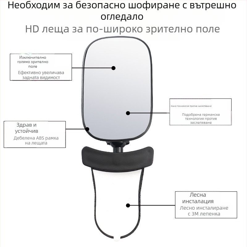 Вътрешно огледало за кола, 360° въртене, регулируемо; огледало за наблюдение на бебето, за автомобили с четири колела
