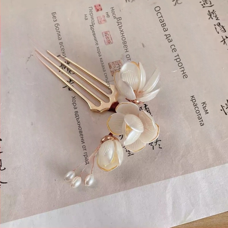 Magnolia аксесоар за коса: ръчно изработен сплавен обков, сладък стил, украса с цветя, подходящ за фестивал