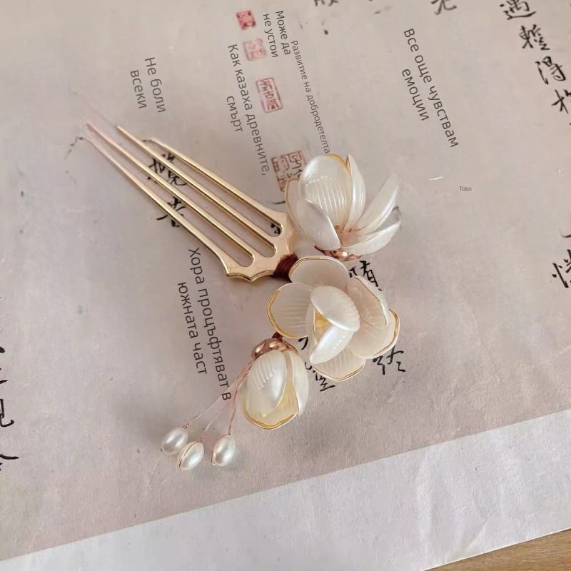 Magnolia аксесоар за коса: ръчно изработен сплавен обков, сладък стил, украса с цветя, подходящ за фестивал