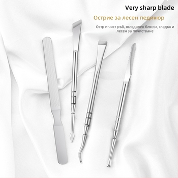 Неръждаем педикюрен нож с ексфолираща вилка за мазоли, квадратна абразивна глава, кутия от 300 бр.