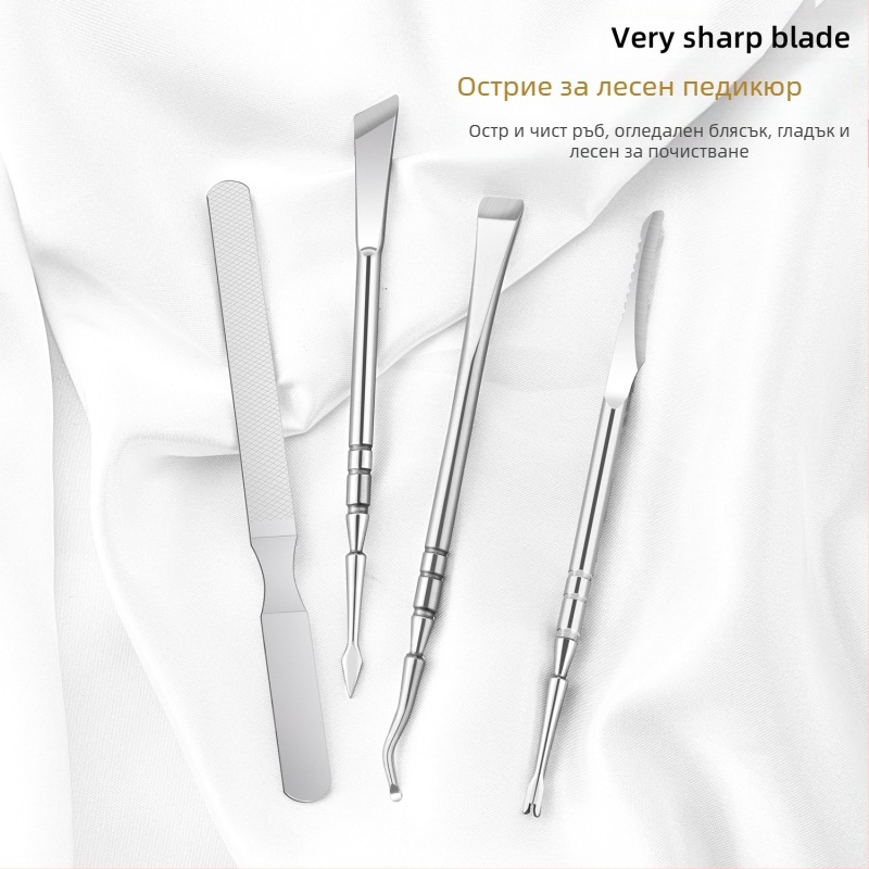 Неръждаем педикюрен нож с ексфолираща вилка за мазоли, квадратна абразивна глава, кутия от 300 бр.