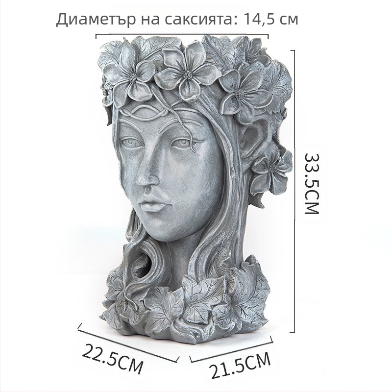 Статуя с глава на Венера за сукулентна саксия - европейски стил градинска украса, смола, полу-ръчна и полу-механична изработка