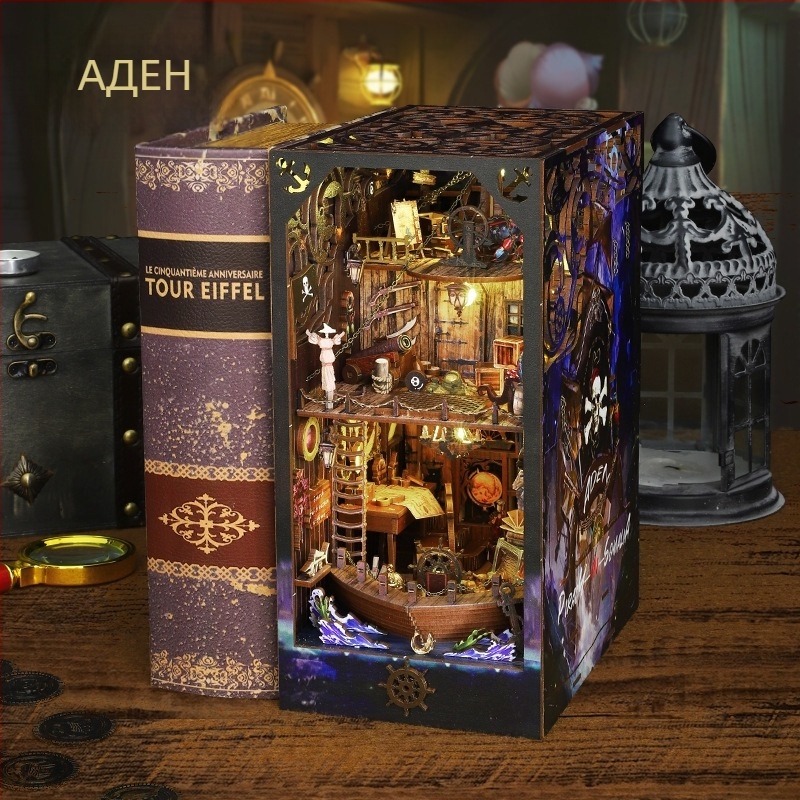 Дървен DIY архитектурен модел на къща – сглобен, с вградени светлини и звук, батерийно захранване