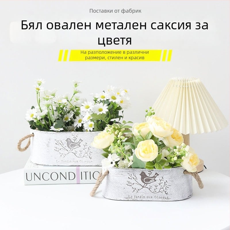 Метална саксия за цветя с птичи мотив, винтидж въжен държач за сукуленти и зелени растения, пасторален стил