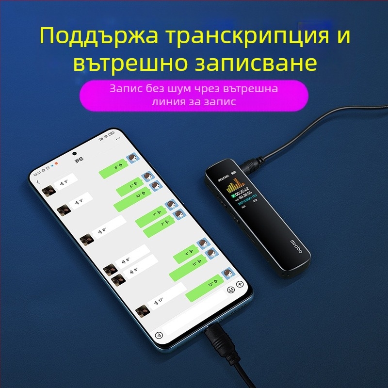 RV19 Диктофон със шумозаглушаване, преносим, около 30 часа запис, MP3/WAV, TF карта, 2 микрофона