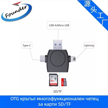 FD-W57 Кръгъл четец за карти с OTG, USB-C и USB Micro, SD/TF