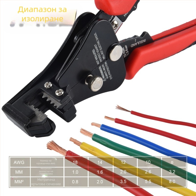 Многофункционални автоматични клещи за обелване на проводници за оптични кабели — зъбести челюсти, обхват 1.0–3.2 мм, тегло 0.36 кг