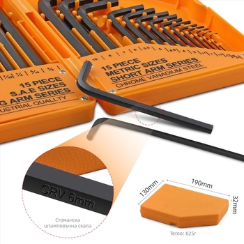 Комплект от 30 Allen ключове с топчеста глава, хром-ванадий стомана, тип глава: шестограден сокет, производител Steelmaster