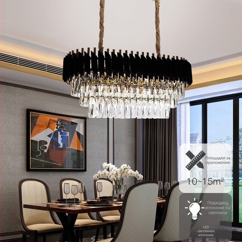 Кристален полилей, стил светъл лукс, LED светлина, корпус от желязо, обхват на осветление 15–30㎡