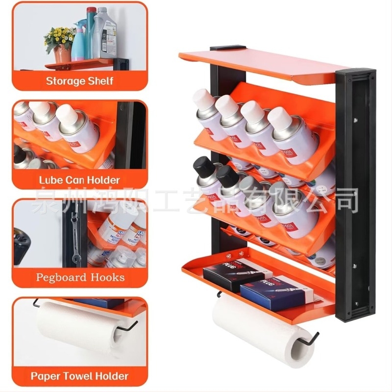 Стенно монтиран стелаж от стомана за съхранение на спрей боя и резервоари за смазочни материали, подходящ за гараж и дом, Hongyang