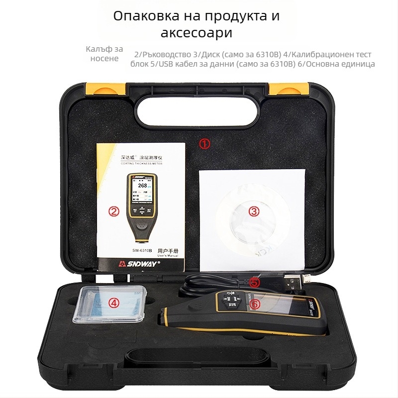Shendawei SW6310A/SW6310B – измерител на дебелината на боята за автомобилни покрития с LCD дисплей, захранване 1,5V