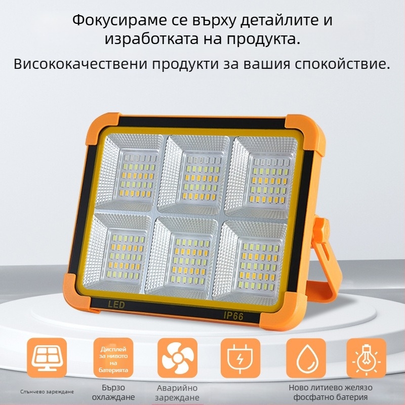 Соларна къмпинг лампа – преносим LED прожектор за вътрешно и външно осветление, USB аварийно осветление, 6V