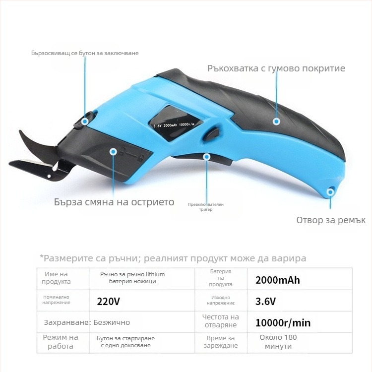 Електрически ножици за плат и кожа, презареждаща литиева батерия, диапазон на напрежение 16.8–21V, от Wanyu hardware