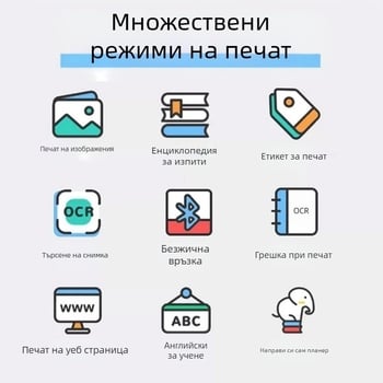 Портативен Bluetooth термален принтер за баркодове — формат на етикета 57×30 мм, неограничена хартия, вградена 1200mAh батерия, поддържа мрежово печат