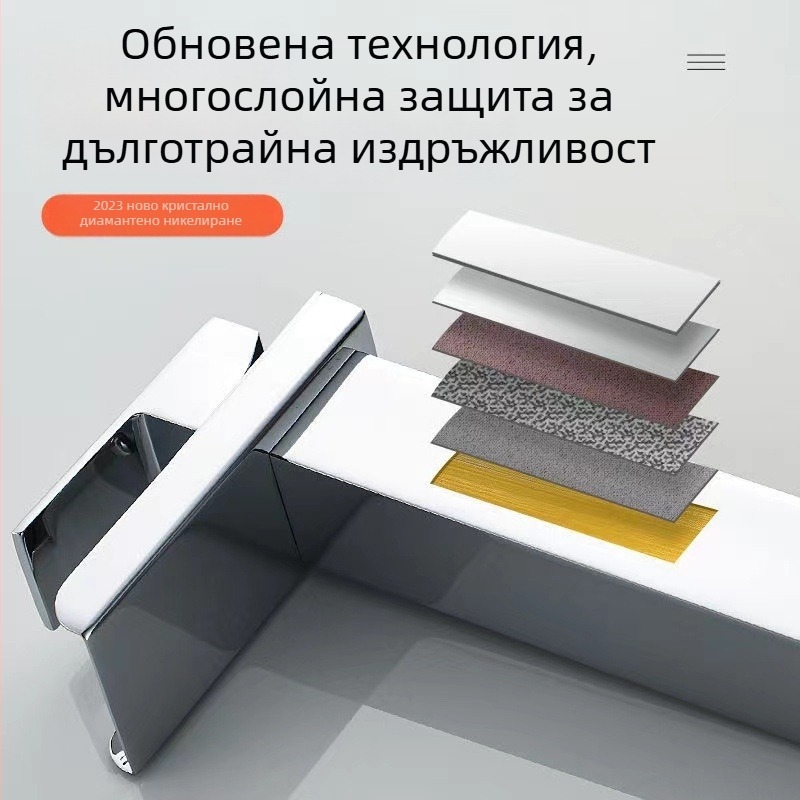 Смесител за баня за мивка с топла и студена вода — медено тяло, керамична клапанна глава, температурен диапазон 0–99°C, диаметър на седалката на клапана 35 мм