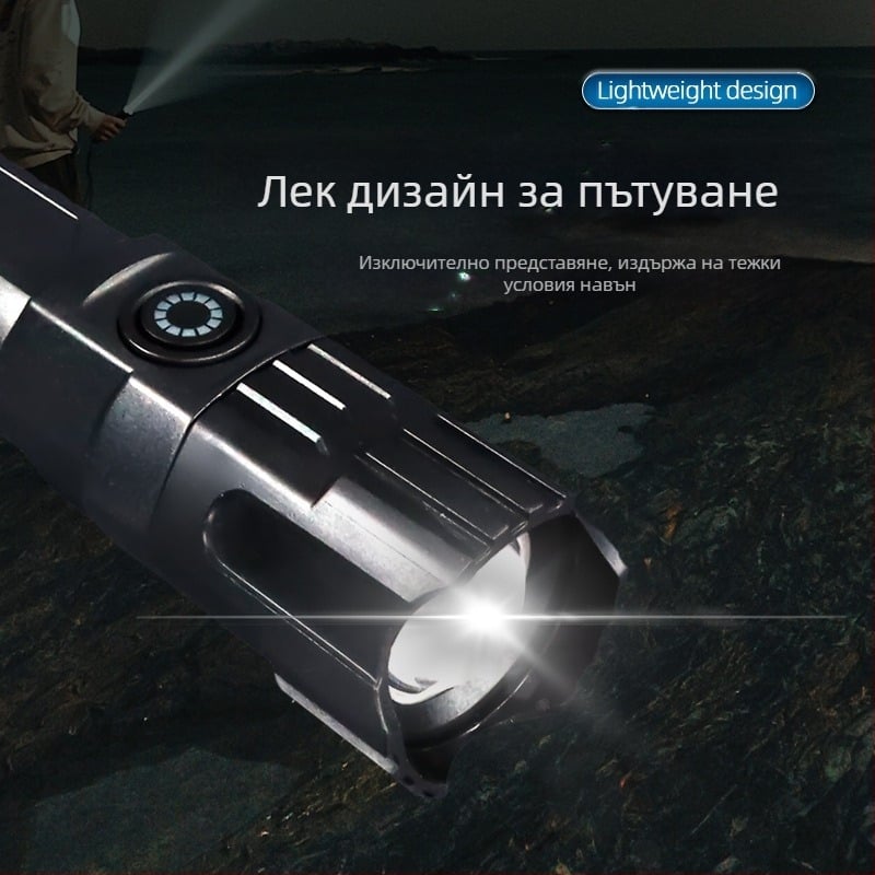 Ръчно фенерче с телескопично увеличение, 100 лм, обхват до 100 м, презареждаем, батерия 18650, модел JY-81020, за къмпинг и туризъм