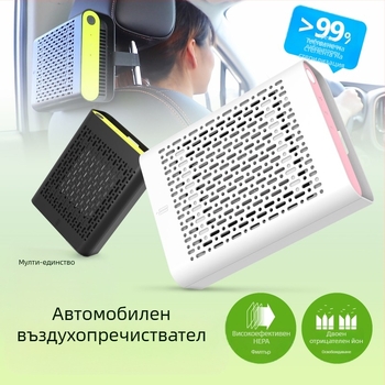 JO-6601 автомобилен пречиствател на въздуха с двойни отрицателни йони и HEPA филтър, премахва PM2.5 и дим, CADR 22 м3/ч, 12–24 V, 2.8 W, 8 000 000 йона/см³
