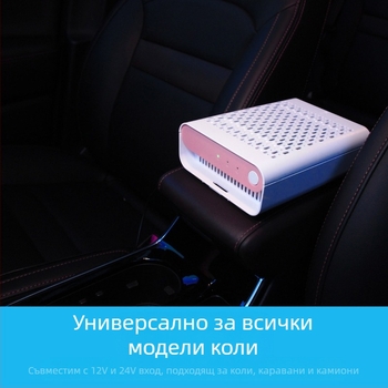 JO-6601 автомобилен пречиствател на въздуха с двойни отрицателни йони и HEPA филтър, премахва PM2.5 и дим, CADR 22 м3/ч, 12–24 V, 2.8 W, 8 000 000 йона/см³