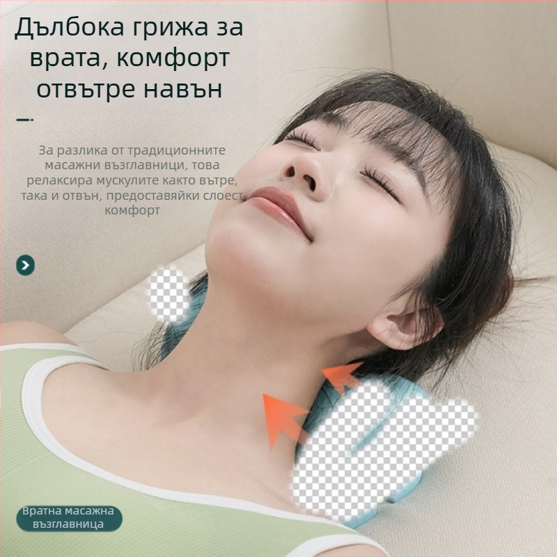 Възглавница за масаж на шията – преносим електрически масажор за автомобил и дом, месещ масаж, EMS микроелектрически ток, 2 масажни глави, 3 нива на интензитет, безжично дистанционно управление, презареждаема батерия