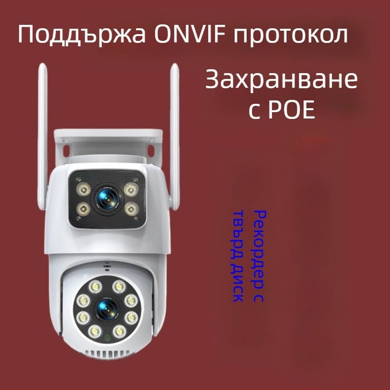 Външна PoE камера за наблюдение с ONVIF – 1080p, 2 канала, нощно виждане