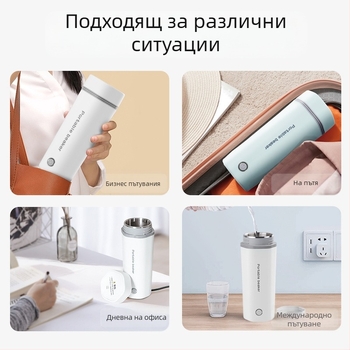 Електрическа чаша-чайник, 350 ml капацитет, двойно напрежение 110V/220V, 300W, базово нагряване, вътрешна обшивка от 304 неръждаема стомана