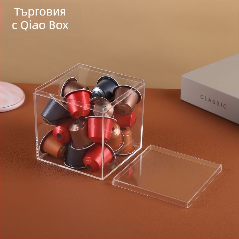 PS пластмасова квадратна кутия с капак за настолен рибен аквариум, капацитет 850 ml, дебелина на стената 2 мм, печат на лого