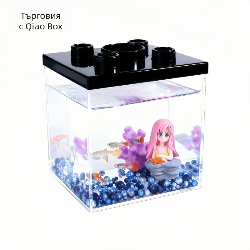 PS пластмасова квадратна кутия с капак за настолен рибен аквариум, капацитет 850 ml, дебелина на стената 2 мм, печат на лого