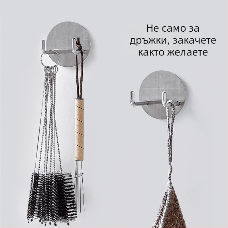 Стенно монтиран държач от неръждаема стомана за дръжки на еспресо машини и рафт за тампери с куки