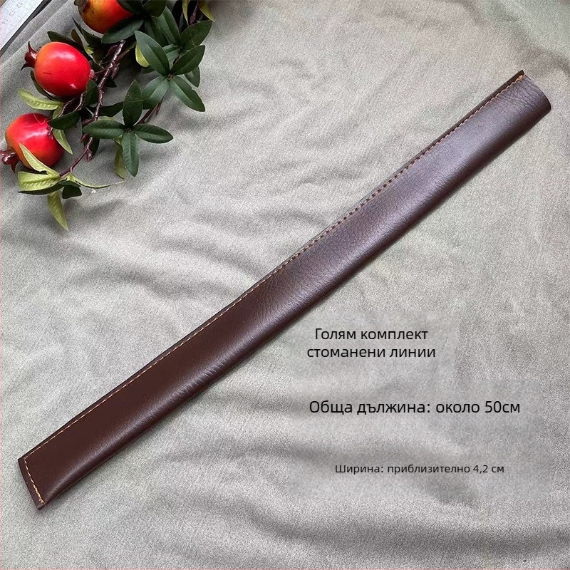 Измервателна линеалка, 5 мм дебела манганова стомана, диамантено закалена стомана, дървена дръжка, кожен калъф, за автомобилна самозащита