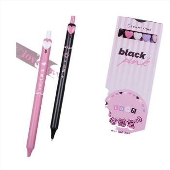 Гел писалка с бутонно управление, серия Sweet Cool със тема сърце, пластмасово тяло, перо от неръждаема стомана, бързосъхнеща, за ученици