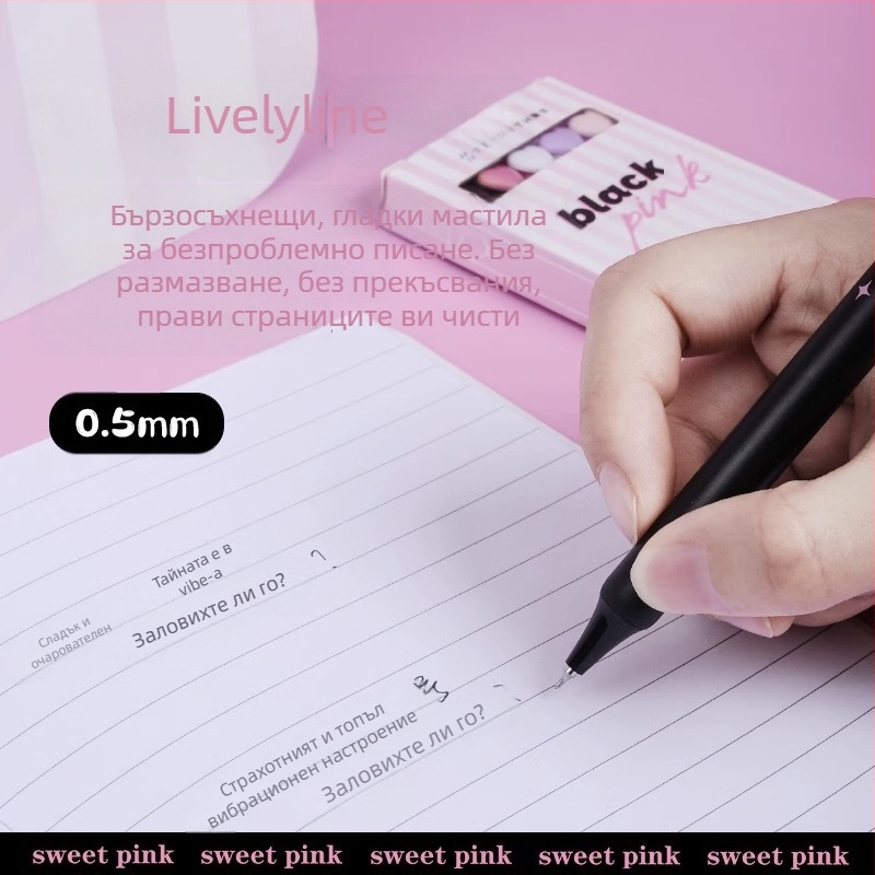 Гел писалка с бутонно управление, серия Sweet Cool със тема сърце, пластмасово тяло, перо от неръждаема стомана, бързосъхнеща, за ученици