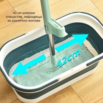 Портативна правоъгълна кофа за моп със сгъване и колелца, пластмасова (независима марка; пусната през 2024 г.; тегло 720 г)