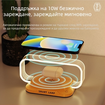 Manjia wr06c Акрилна смарт гласово управлявана нощна лампа за нощния шкаф, безжично бързо зареждане – модерен минимализъм, CE сертифициран