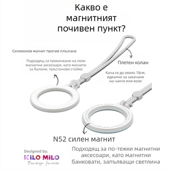 KILO MILO MagSafe магнитна стойка и пръстен за закачване на чанта, прозрачен дизайн, пластмасов материал, общ стил