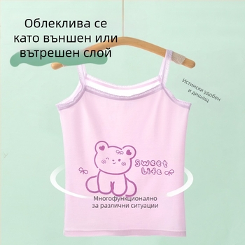 Потник без ръкави за момичета – 95% памук, карикатурен принт, мека материя, за деца