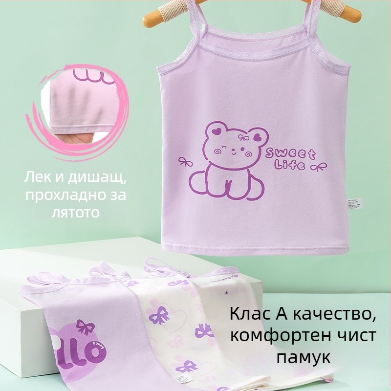 Потник без ръкави за момичета – 95% памук, карикатурен принт, мека материя, за деца