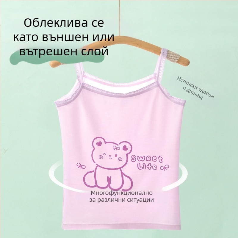 Потник без ръкави за момичета – 95% памук, карикатурен принт, мека материя, за деца