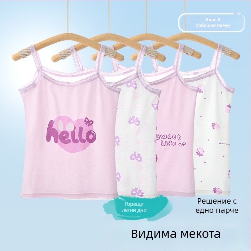 Потник без ръкави за момичета – 95% памук, карикатурен принт, мека материя, за деца