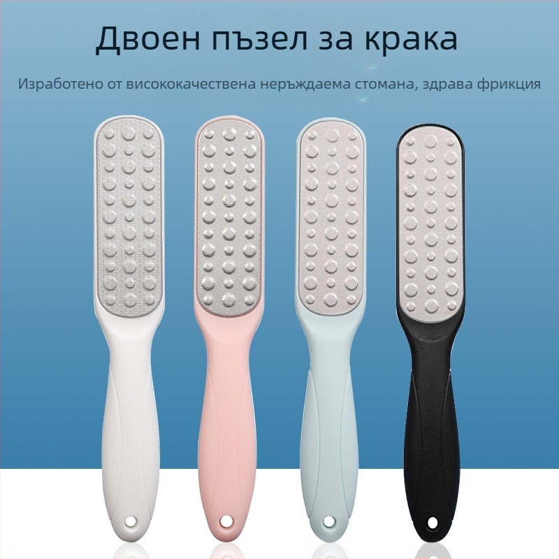 Двустранен файл за крака от неръждаема стомана – педикюр инструмент с овална шлифовъчна глава и шкурка, кутия с 200 бр.