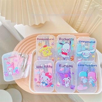 Комплект за подрязване на нокти с принт на кученце, неръждаема стомана и пластмаса, силиконов нехлъзгащ се захват, седемчастен преносим комплект