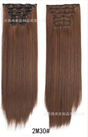 Клип-ин екстеншъни за коса, 6-частов комплект, термоустойчиви влакна, за дами